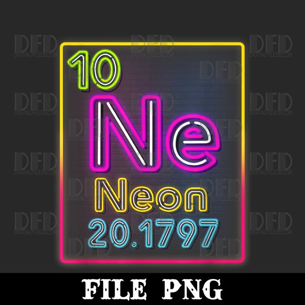 Neon Element Of The Chemistry Periodic Table For Scientists Png Digital Download