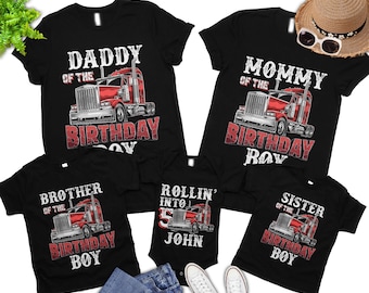 Personalized Family Matching Semi-Trailer Truck Birthday Shirt Personalized Rollin into Red Semi Truck Birthday Shirt, Big Rigs, Custom Age