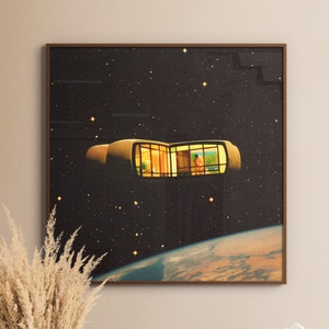 Space Pod | Scifi Artwork | Vintage Collage | Retro Futuristic | Cosmic Art Poster | Surrealist Vintage Art | Intergalactic Art | Wall Decor