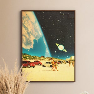 Galaxy Beach / Arte futuristica retrò / Design spaziale / Poster fantascientifico retrò / Arte collage vintage / Arte cosmica / Collage surreale / Decorazione murale