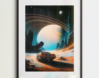 Retro Futurism Art Print: Space Racer, Vintage Sci-Fi Collage