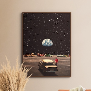 Missing Home / Futurismo retro, Estética surrealista, Collage espacial, Ciencia ficción vintage, Impresión surrealista, Decoración de pared, Astronomía, Póster de coche retro