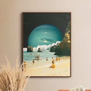 Playa Espacial / Arte Espacial Retro / Collage Vintage / Diseño de Ciencia Ficción / Arte Cósmico / Surrealista / Retro Futurista / Póster Premium / Decoración de Pared