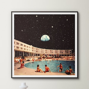 Lunar Pool | Cosmic Art | Retro Futuristic Art | Vintage Collage | Cosmic Sci-Fi | Space Adventure | Retro Art |  Wall Art