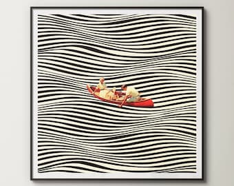 The Real Boat Trip | Opart Collage | Vintage Illustration | Premium Art | Framed Museum Quality Art Print | Surrealism | Optical Illusion