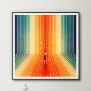 Here I Come | 70s Artwork | OpArt Collage | Optical Illusion | Vintage Collage Poster | Rainbow Colors | Premium Poster | Wall Art Decor