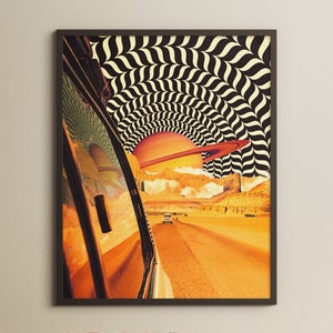 The Real Road Trip 2 / Póster de Opart / Arte retro vintage / Arte collage / Surrealismo / Ilusión óptica / Arte psicodélico / Póster / Arte mural
