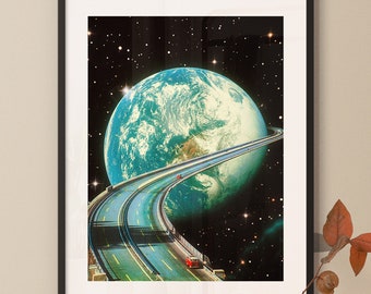 Highway Home | Retro Sci-Fi Collage Art Print: Coming Home to Earth