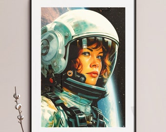 Retro futurystyczny portret astronauty | Vintage science fiction kolaż artystyczny