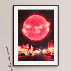 Tramonto al neon / Futurismo retrò / Cosmo / Collage vintage / Galassia / Arte lunare / Poster spaziale / Pittura di fantascienza / Arte al neon / Decorazione murale