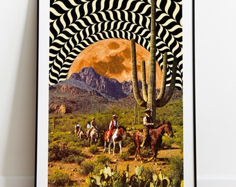 Illusionary Cowboys | Opart Collage | Western Art | Surrealist Collage Art | Surrealism | Comic Art | Scifi Artwork | Cosmos Poster