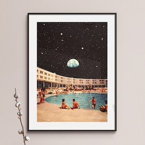 Lunar Pool 2 / Arte murale / Arte cosmica / Arte futuristica retrò / Design vintage / Arte collage fantascientifica / Avventura spaziale / Arte fantascientifica retrò
