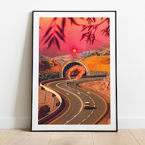 Play Time | Trippy Poster | Surreal Collage | Pink Artwork | Psychedelic Art | Vintage Collage Art | Road Trip | Cozy Art | Wall Art Decor