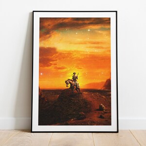 Il cavaliere solitario / Poster del cowboy western / Collage artistico / Poster del cavallo / Collage surreale / Poster del paesaggio e della natura / Decorazione murale di alta qualità