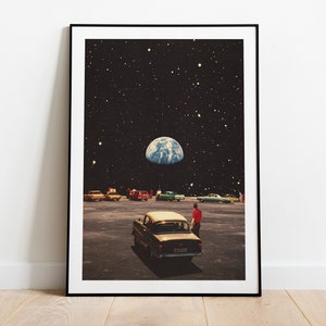Missing Home - Retro Futuristic Space Vintage Collage Art, Sci-Fi Poster, Surreal Art, Eclectic Home Decor, Premium Print & Poster, Wall Art