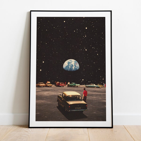 Missing Home - Retro Futuristic Space Vintage Collage Art, Sci-Fi Poster, Surreal Art, Eclectic Home Decor, Premium Print & Poster, Wall Art