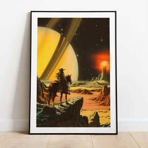 Cosmic Cowboy | Retro Futuristic Art | Space Art | Vintage Western | Sci-Fi Poster | Surreal Art | Sci-Fi | Cosmic Artwork | Wall Art Decor