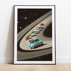 The Saturn Race | Retro Futurism Art | Space Art | Vintage Collage | Sci-Fi Poster | Surreal Art | Sci-Fi | Cosmic Artwork | Wall Art Decor