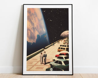 Space Promenade - Retro Space Vintage Collage Kunst, Sci-Fi Poster, Surreale, Retro Kunst, Kosmische Kunst, Premium Kunstdruck & Poster