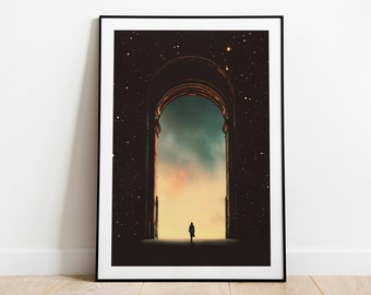 Impresión artística de Dream Portal: collage de ciencia ficción retro futurista