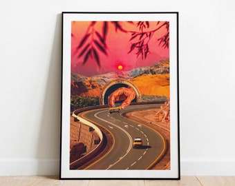 Play Time | Road Trip Art Print | Pschedelic Vintage Collage | Surreal Colorful Wall Decor | Trendy Abstract Poster | Vibrant Travel Art