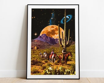 Space Cowboys Art Print: Retro Futurism, Vintage Western Wall Decor