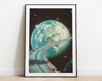 Highway Home | Poster | Art Print Retro Space Poster | Vintage Collage | Sci-Fi Poster | Surreal Art | Retro Art | Cosmic Art | Nasa Poster