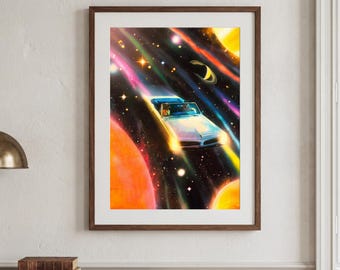 Retro Futurism Art Print: Trippy Cosmic Collage | Space Rainbow