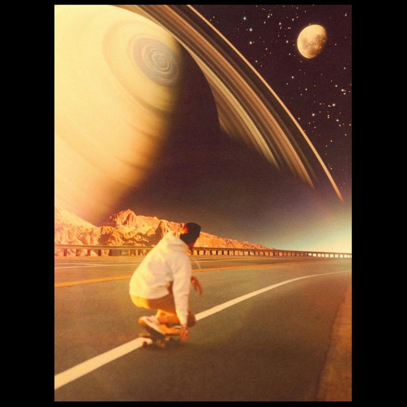 Retro Futurism Skateboard Art Print: Space Collage Poster image 8