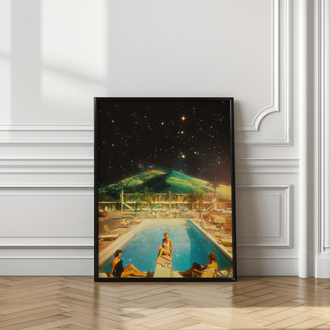 Space Pool Art Print: Retro Futurism Collage Wall Decor - Etsy