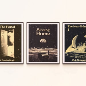 Retro Space Poster Set: Surrealist Sci-Fi Collage Art (Digital Download)