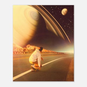 Retro Futurism Skateboard Art Print: Space Collage Poster Matte Poster