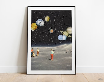 Intergalactic Golf Art Print: Retro Sci-Fi Sports Collage