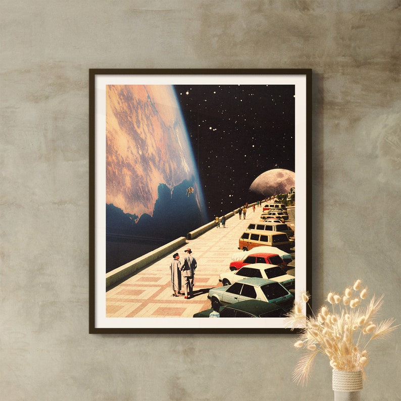 a picture of a couple standing in front of a space station