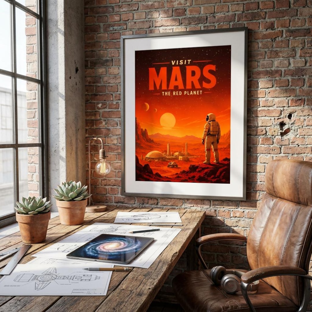 Visit Mars Travel Poster | Retro NASA Space Art Print | Sci-fi Planet ...