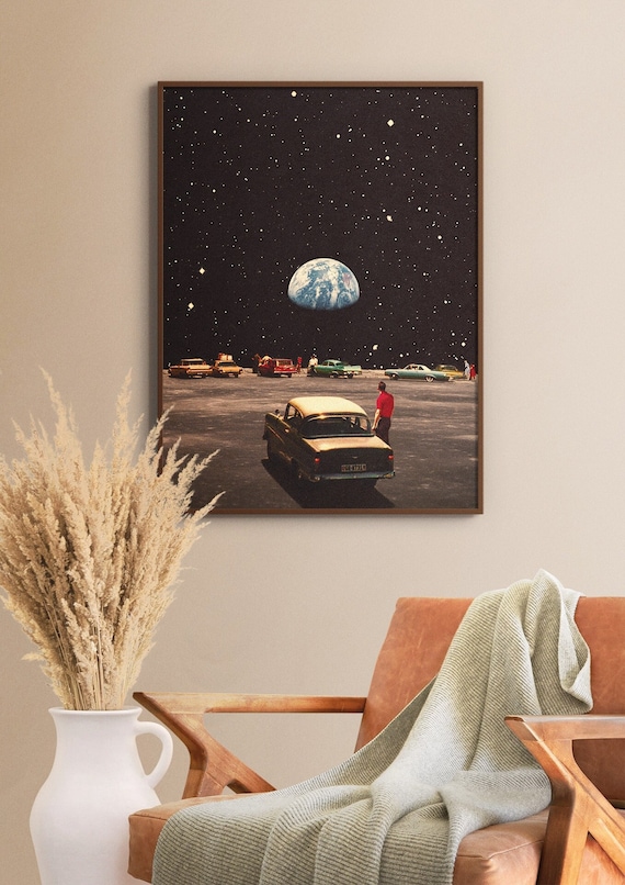 Missing Home - Retro Futurism Space Collage Art Print: Vintage Sci-Fi Wall Decor