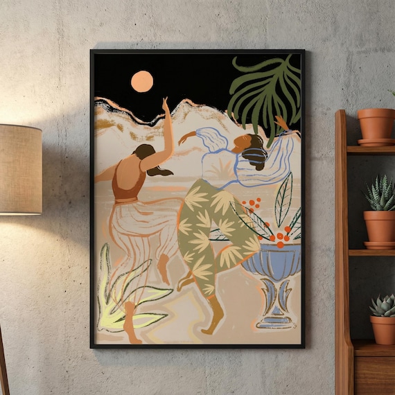 Moonlightdance by Arty Guava, modern art print, giclée on archival paper, tropical decor, dance and moonlight art