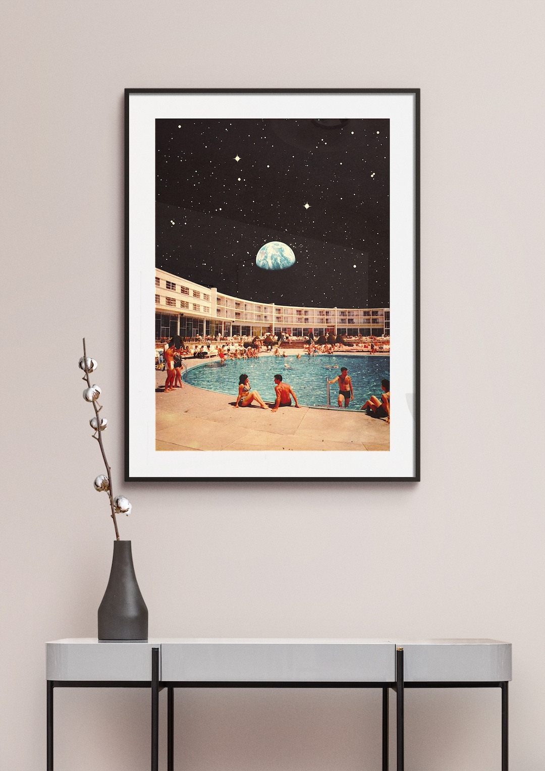 Lunar Pool Art Print: Retro Futuristic Sci-fi, Vintage Collage - Etsy