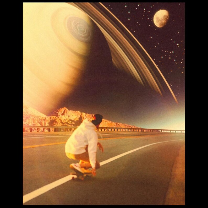 Retro Futurism Skateboard Art Print: Space Collage Poster image 7