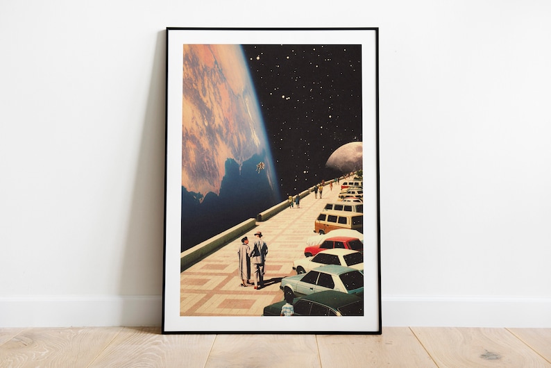 a picture of two people standing in front of a space station