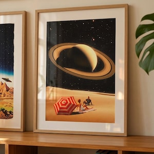 Retro Futurism Art Print: Saturn Space Date Vintage Collage