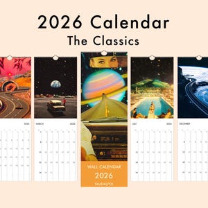 Väggkalender 2026: Klassikerna - Retro-futuristiskt collage, vintage sci-fi-konst