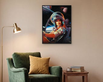 Next Stop Mars: Retro Futuristic Astronaut Woman on Mars | Vintage Sci-Fi Collage Art Poster