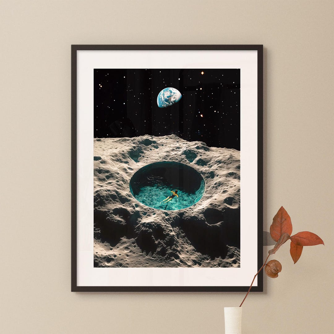Retro Futurism Art Print: Crater Pond, Cosmic Collage - Etsy