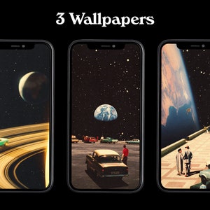 3 PHONE WALLPAPERS - Retro-Futuristic Art, Vintage Collage Aart, Sci-Fi Artworks, Wallpapers, Digital, Downloadable, Download Art