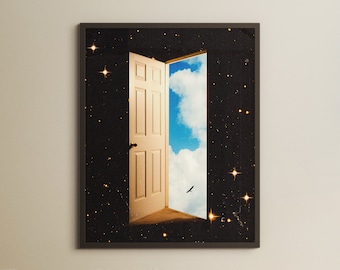 Retro Futuristic Space Portal Art Print: Vintage Sci-Fi Collage