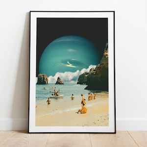 Space Beach | Retro Space Art | Vintage Collage | Sci-fi Design | Cosmic Art | Surreal | Retro Futuristic | Premium Poster | Wall Art Decor