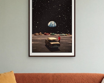 Missing Home - Retro Futurism Space Collage Art Print: Vintage Sci-Fi Wall Decor
