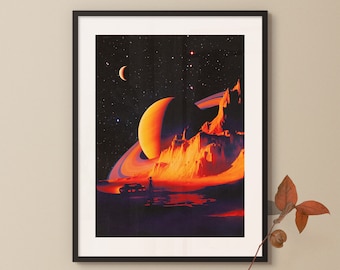 Retro Futurism Art Print: Alien Landscape, Vintage Sci-Fi Collage
