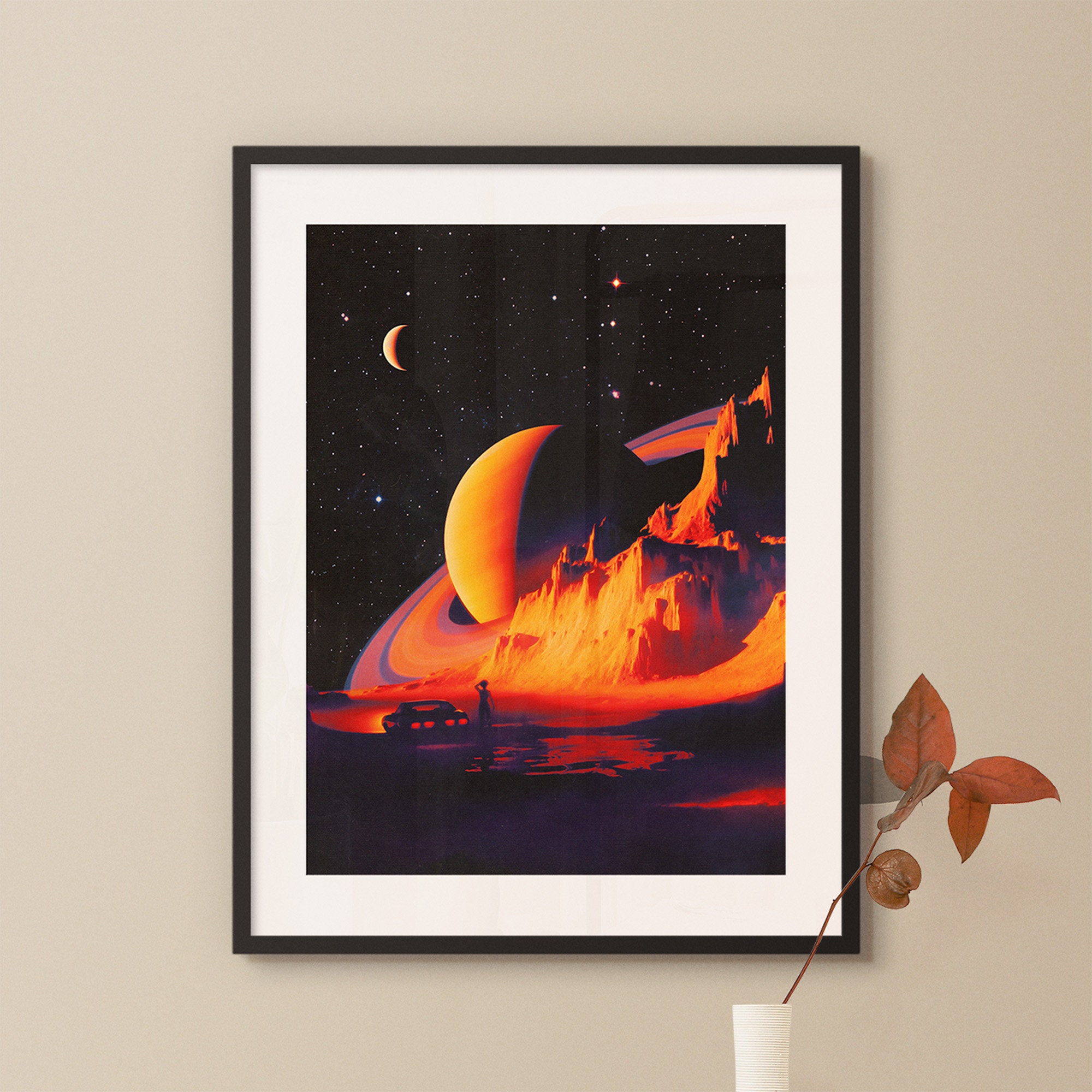 Alien Landscape | Retro Futurism | Collage Art | Vintage Sci-Fi | Car Poster | Surrealism | Space Travel | Intergalactic | Wall Art Decor